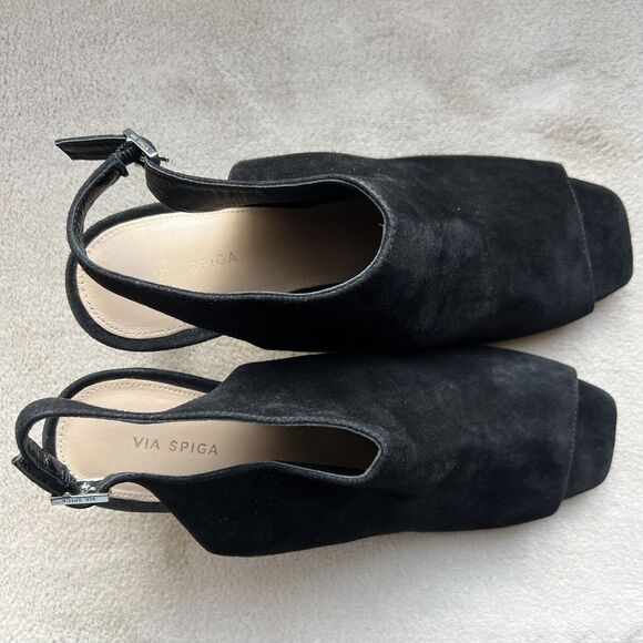 Via Spiga Teresa Black Suede Slingback Heeled Sandals Women 9 M Open Toe Classic - Picture 8 of 16